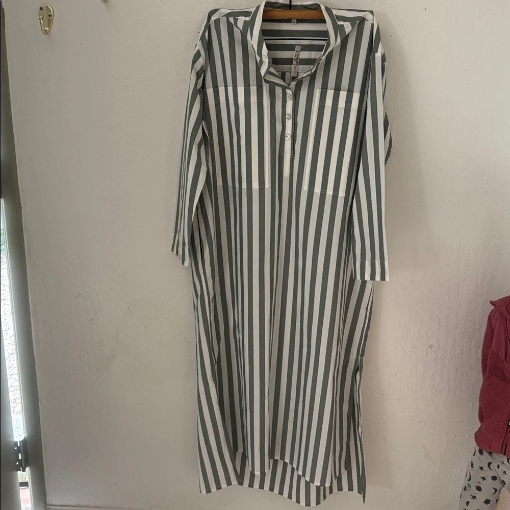 Madewell Poplin Oversized Midi Length Shirtdress Green White Stripe S NWT